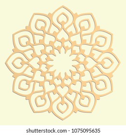 Laser cutting mandala. Golden floral pattern. Oriental silhouette ornament. Vector coaster design.