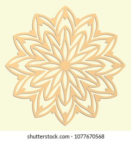 Laser cutting mandala. Golden floral pattern. Oriental silhouette ornament. Vector coaster design.