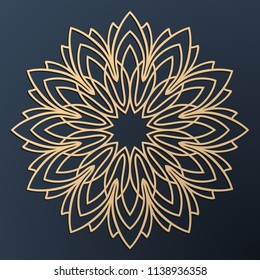 Laser cutting mandala. Golden floral pattern. Oriental silhouette ornament. Vector coaster design.