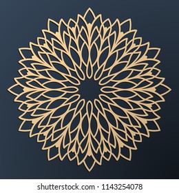 Laser cutting mandala. Golden floral pattern. Oriental silhouette ornament. Vector coaster design.