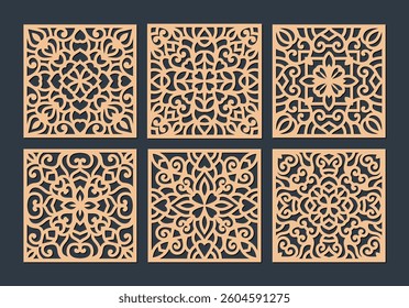 Laser cutting mandala. Golden floral pattern. Oriental silhouette ornament. Vector coaster design.	