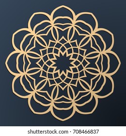 Laser cutting mandala. Golden floral pattern. Oriental silhouette ornament. Vector coaster design