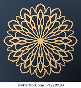 Laser cutting mandala. Golden floral pattern. Oriental silhouette ornament. Vector coaster design.