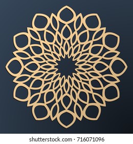 Laser cutting mandala. Golden floral pattern. Oriental silhouette ornament. Vector coaster design.