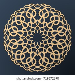 Laser Cutting Mandala. Golden Floral Pattern. Oriental Silhouette Ornament. Vector Coaster Design.