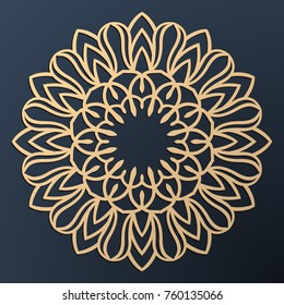 Laser cutting mandala. Golden floral pattern. Oriental silhouette ornament. Vector coaster design.