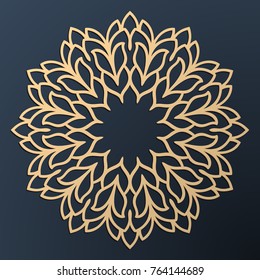 Mandala de corte a laser. Padrão floral dourado. Ornamento de silhueta oriental. Design de montanha-russa vetorial.