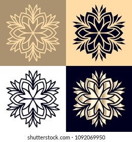 Laser cutting mandala. Outline flower logotype. Perforation floral holes. Golden gradient logo. Business identity concept for bio, eco company, yoga or spa salon.