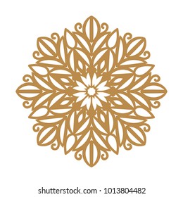 Laser cutting mandala. Round lace, golden floral ornament, circular silhouette. Vector geometric oriental pattern in arabesque style. For wedding invitation, greeting card.