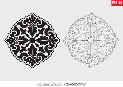 Laser cutting mandala. Round lace, floral Arabic, kazakh, Asian ornamental round. Circle ornament. Asian circle ornamental design element. Round design prints isolated on white background.