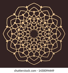 Laser cutting mandala. Wooden decal. Boho concept. Golden floral pattern. CNC silhouette ornament. Vector coaster lasercut design. Flower for woodcut, papercut or metalcut. Plywood.