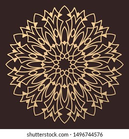 Laser cutting mandala. Wooden decal. Boho concept. Golden floral pattern. CNC silhouette ornament. Vector coaster lasercut design. Flower for woodcut, papercut or metalcut. Plywood.