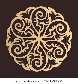 Laser cutting mandala. Wooden decal. Boho concept. Golden floral pattern. Cnc silhouette ornament. Vector coaster lasercut design. Flower for woodcut, papercut or metalcut. Plywood.