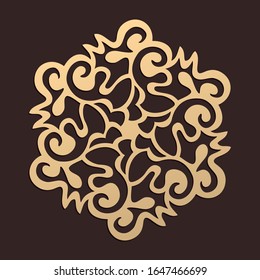 Laser cutting mandala. Wooden decal. Boho concept. Golden floral pattern. CNC silhouette ornament. Vector coaster lasercut design. Flower for woodcut, papercut or metalcut. Plywood.