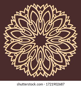 Laser cutting mandala. Wooden decal. Boho concept. Golden floral pattern. CNC silhouette ornament. Vector coaster lasercut design. Flower for woodcut, papercut or metalcut. Plywood.