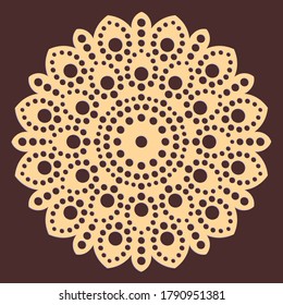 Laser cutting mandala. Wooden flower. Dotted wood mandala. Boho concept. Golden floral pattern. CNC silhouette ornament. Vector coaster lasercut design. Flower for woodcut, papercut or metalcut.