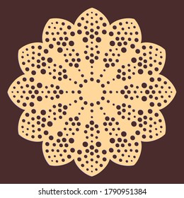 Laser cutting mandala. Wooden flower. Dotted wood mandala. Boho concept. Golden floral pattern. CNC silhouette ornament. Vector coaster lasercut design. Flower for woodcut, papercut or metalcut.