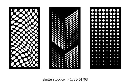 Juego de paneles vectoriales decorativos abstractos de corte láser con punteado moderno. Alambrada de privacidad, desviador de habitación, panel interior y exterior, decoración cnc, elemento de diseño de pantalla interior. Plantillas de corte láser.