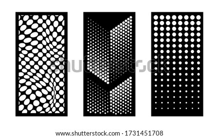 Laser cutting modern dotted abstract decorative vector panels set. Privacy fence,room devider, indoor and outdoor panel, cnc decor, interior screen design element. Laser cutting templates.