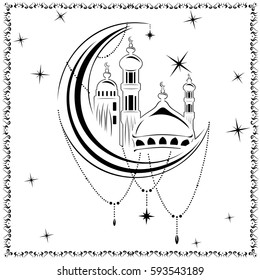 Laser cutting. mosque vector ,mosque Icon. Icon Vector. mosque Icon Art - stock vector. mosque in moon, month