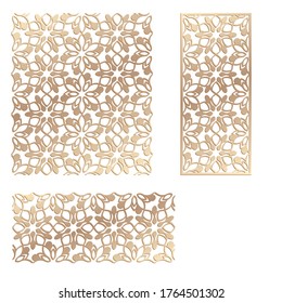Panel de corte láser. Decal. Alambre. Vector veneer. Diseño floral de corte láser en contrachapado de madera de contrachapado. Separador de habitaciones. Patrón sin foco para sellos de silueta. Ornamento de entramado de esténcil para corte por láser. Pantalla principal.