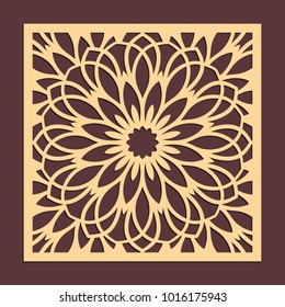 Laser cutting panel. Golden floral pattern. Gift or favor box silhouette ornament. Vector coaster design for metal, wood, paper work.