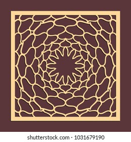 Laser cutting panel. Golden floral pattern. Gift or favor box silhouette ornament. Vector coaster design for metal, wood, paper work.