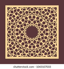 Laser cutting panel. Golden floral pattern. Gift or favor box silhouette ornament. Vector coaster design for metal, wood, paper work.