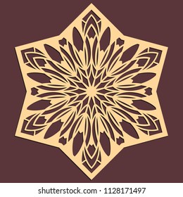 Laser cutting panel. Golden floral pattern. Gift or favor box silhouette ornament. Vector hexagonal coaster design for metal, wood, paper work.