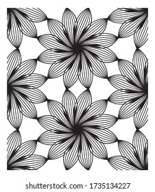 Laser cutting panel. Linocut Flowers. Veneer vector. Plywood lasercut floral design. Hexagonal seamless pattern for printing, engraving, paper cut, silhouette stamps. Stencil lattice ornaments. 