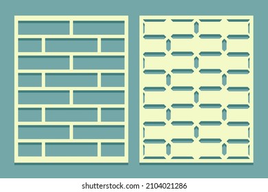 Laser Cutting Panels templates Stencil with brickwork tile pattern Die and laser cut screen panels. For drawing, plaster and painting wall Set of cliche direct and inverse patterns Vector illustration