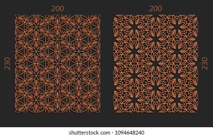 Laser cutting panels. Veneer vector trellis set. Plywood lasercut floral design. Hexagonal seamless patterns for printing, engraving, paper cut, silhouette stamps. Stencil lattice ornaments. 