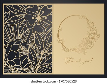 Laser cutting of paper. Openwork greeting card. Flower pattern.