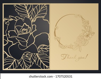 Laser cutting of paper. Openwork greeting card. Flower pattern.