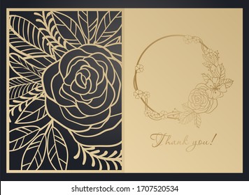 Laser cutting of paper. Openwork greeting card. Flower pattern.