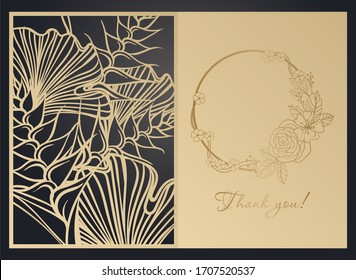 Corte láser de papel. Tarjeta de felicitación abierta. Patrón de las flores.