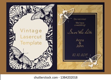 Laser cutting paper for weddings. Floral design envelope, covers, folders, invitation, save the date, square frame for gift and congratulations. Openwork cut of paper, cardboard, wood, plastic.