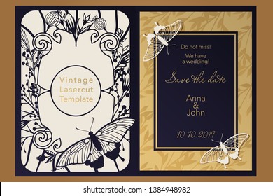 Laser cutting paper for weddings. Floral design envelope, covers, folders, invitation, save the date, square frame for gift and congratulations. Openwork cut of paper, cardboard, wood, plastic.