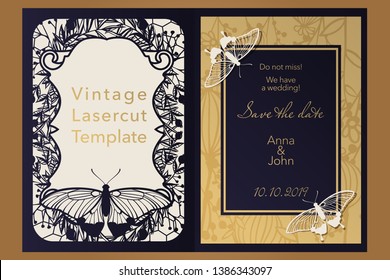 Laser cutting paper for weddings. Floral design envelope, covers, folders, invitation, save the date, square frame for gift and congratulations. Openwork cut of paper, cardboard, wood, plastic.