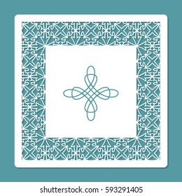 Laser cutting and printing template. Decorative carved panel. Card for greeting cards, invitations, photos, and more. Vector illustration.