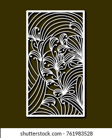 laser cutting rectangular frame with floral design in olive color background