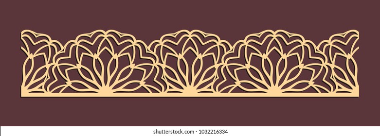 Laser cutting seamless border. Tapestry panel. Jigsaw die cut ornament. Lacy cutout silhouette stencil. Fretwork floral pattern. Vector template for paper cutting, metal and woodcut.
