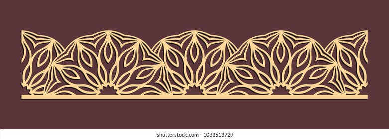 Borde transparente para corte láser. Panel de tapices. Muelle de jigsaw adorno. Lágrima cortando el esténcil de la silueta. Patrón floral de Fretwork. Plantilla vectorial para corte de papel, metal y carpintería.