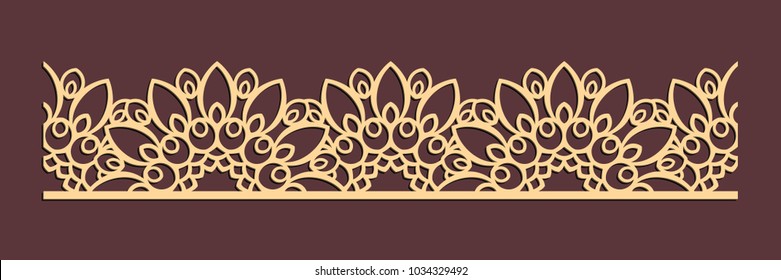 Laser cutting seamless border. Tapestry panel. Jigsaw die cut ornament. Lacy cutout silhouette stencil. Fretwork floral pattern. Vector template for paper cutting, metal and woodcut.
