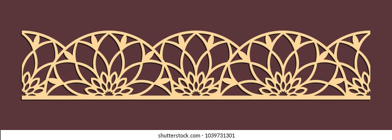 Laser Cutting Seamless Border. Tapestry Panel. Jigsaw Die Cut Ornament. Lacy Cutout Silhouette Stencil. Fretwork Floral Pattern. Vector Template For Paper Cutting, Metal And Woodcut.