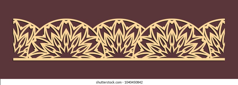 Laser cutting seamless border. Tapestry panel. Jigsaw die cut ornament. Lacy cutout silhouette stencil. Fretwork floral pattern. Vector template for paper cutting, metal and woodcut.