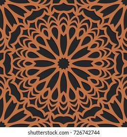 Laser cutting seamless pattern. Tapestry panel. Jigsaw die cut ornament. Lacy cutout silhouette stencil. Fretwork floral screen. Vector template for paper cutting, metal and woodcut.