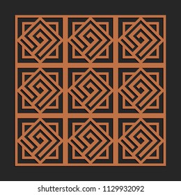 Laser cutting seamless tile. Greek meander panel. Jigsaw die cut ornament. Lacy cutout silhouette stencil. Fretwork maze pattern. Vector template for paper cutting, metal and woodcut.