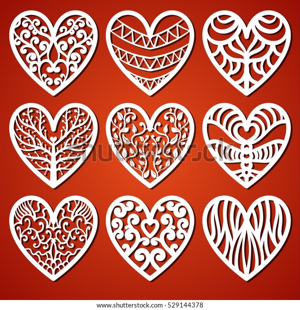 Laser Cutting Set Hearts Valentines Day Stock Vector Royalty Free 529144378