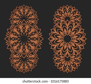 Laser cutting set. Wall panels. Jigsaw die cut ornaments. Lacy cutout silhouette stencils. Fretwork floral patterns. Vector template for paper cutting, metal and woodcut.